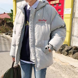 Couple Matching Letter Embroidered Hooded Puffer Jacket