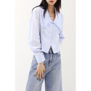 Frilled Chelsea-collar Blouse Sky Blue - One Size