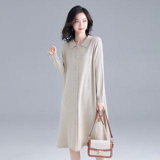 Midi A-line Knit Shirt Dress