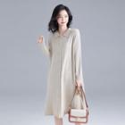 Midi A-line Knit Shirt Dress