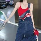 Letter Embroidered Denim Dungaree Pants / Cropped Camisole Top