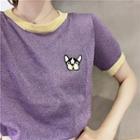 Dog Embroidered Short Sleeve Knit T-shirt