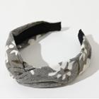 Floral Print Corduroy Criss Cross Headband Black - One Size