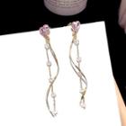 Faux Crystal Swirl Fringed Earring 1 Pair - 925 Sterling Silver Needle - Gold - One Size