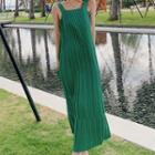 Wide Strap Pleated Maxi A-line Dress