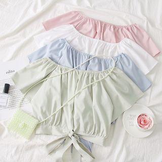 Boatneck Ribbon-hem Crop Blouse