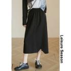 Elastic High-waist Asymmetric Midi Skirt