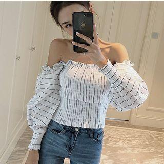 Striped Off-shoulder Blouse As Shown In Figure - One Size