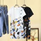 Short-sleeve Abstract Print Midi T-shirt Dress