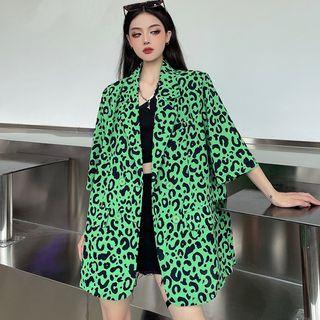 Leopard Print Short-sleeve Blazer