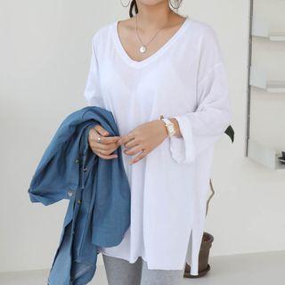 V-neck Plain Longline T-shirt
