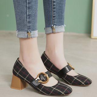 Chunky-heel Plaid Mary Jane Shoes