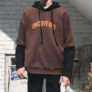 Long Sleeve Lettering Loose-fit Hooded Plain Pullover