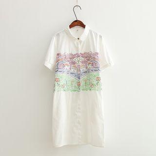 Short-sleeve Embroidered Long Blouse