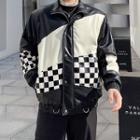 Checkered Panel Faux Leather Jacket