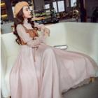 Long-sleeve Mock Two-piece A-line Maxi Chiffon Dress