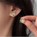 Clover Glaze Faux Pearl Alloy Earring 1 Pair - Green & White - One Size