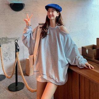Off-shoulder Plain Long Hoodie