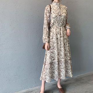 Long-sleeve Maxi Floral Chiffon Dress