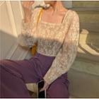 Long-sleeve Lace Top / Plain Pants