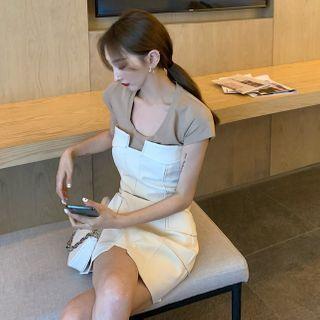 Plain Short-sleeve Slim-fit T-shirt / Tube Dress