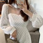 Dotted Mesh Panel Plaid Mini A-line Dress