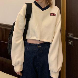 V-neck Logo Cropped Pullover As Shown In Figure - One Size
