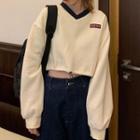 V-neck Logo Cropped Pullover As Shown In Figure - One Size