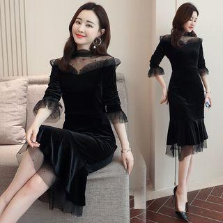 Long-sleeve Velvet Mermaid Midi Dress
