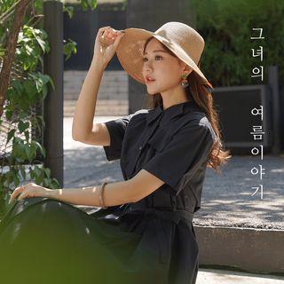 Flap-detail Flared Shirtdress With Belt