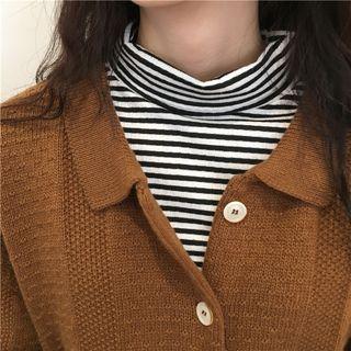 Striped Long-sleeve Mock Neck T-shirt