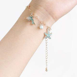 Faux Pearl Alloy Dolphin & Starfish Bracelet
