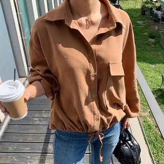 Pocket-front Drawstring-hem Blouse