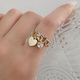 Heart Rhinestone Alloy Open Ring Silver Rhinestone - Gold - One Size