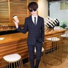 Set: Plaid Blazer + Vest + Dress Pants + Shirt