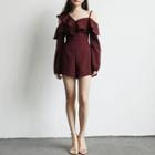 Ruffle Long-sleeve Cold Shoulder Playsuit