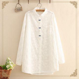 Bow Embroidered Tunic Shirt As Shown In Figure - One Size