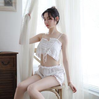 Set: Lace Trim Lace-up Camisole Top + Shorts