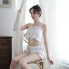 Set: Lace Trim Lace-up Camisole Top + Shorts