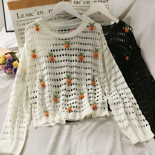 Carrot-accent Open-knit Loose Top