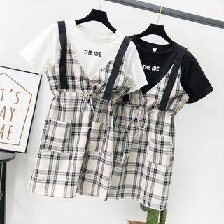 Drawstring-waist Mock Two-piece Plaid Dress