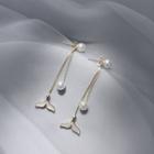 Faux Pearl Mermaid Tail Fringed Earring 1 Pair - White Faux Pearl - Gold - One Size