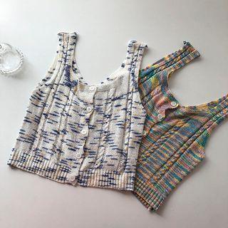 Button-up Knit Crop Tank Top