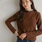 Lace-layered Mock-neck Napped Top