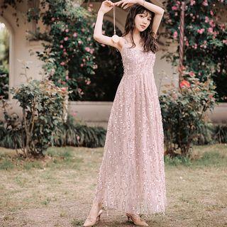 Cross-strap Sequined Maxi Dress
