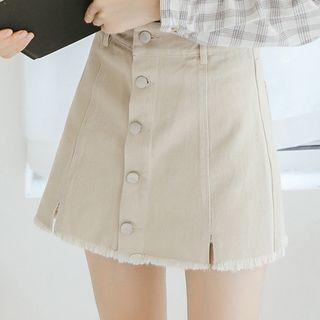 Frayed Buttoned Denim Skirt