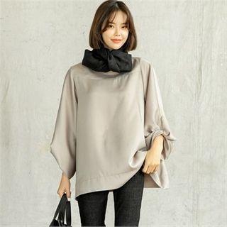 Twisted Balloon-sleeve Satin Blouse