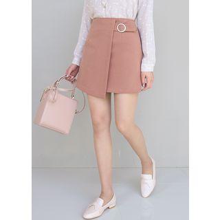 J-size - Flap-front Rib-buckle Miniskirt