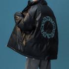 Lettering Padding Faux Leather Jacket