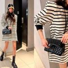Sharp-shoulder Stripe Mini Sweatshirt Dress Black - One Size